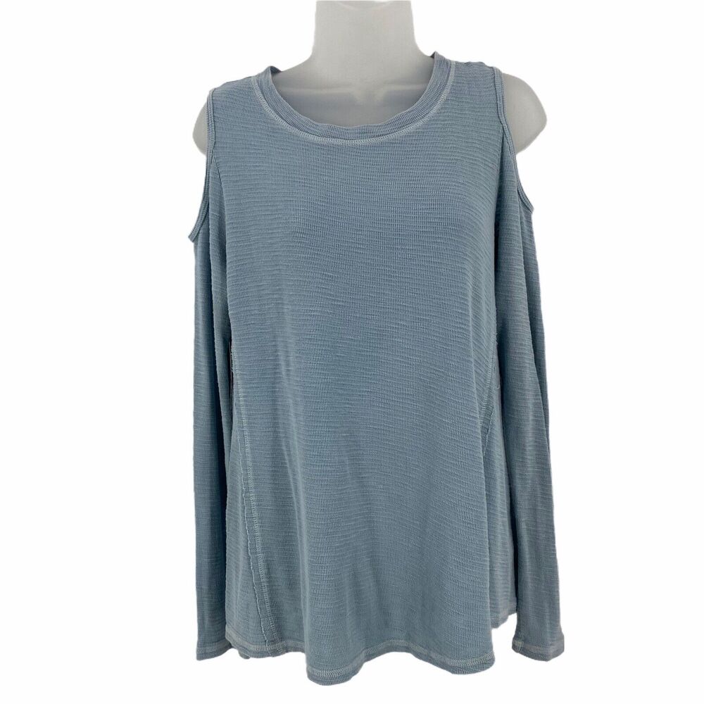 Sol Angeles XS Top Cold Shoulder Long Sleeve Light Blue Tee Shirt Basic Casual